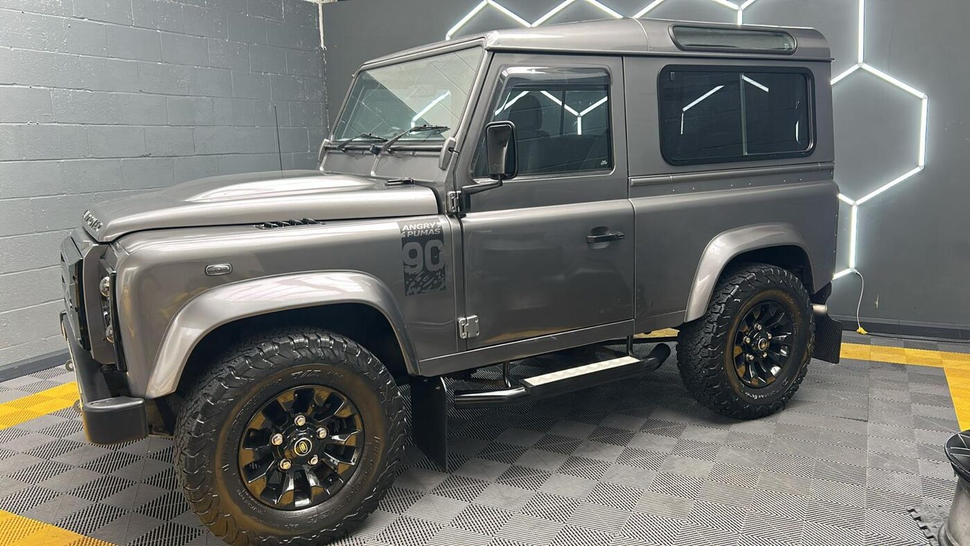 Land Rover Defender 90 finished in paint protection film, three-quarter view